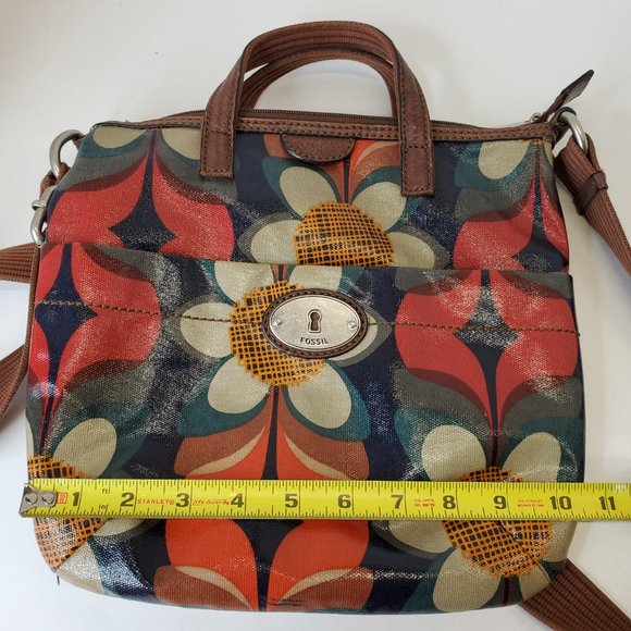 FOSSIL KEY-PER Floral Retro Coated Canvas 10''X10''  Crossbody Purse Bag. - Picture 10 of 11
